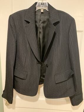Ellen Tracy Black Textured Silk & Wool Blazer Women's Size 12